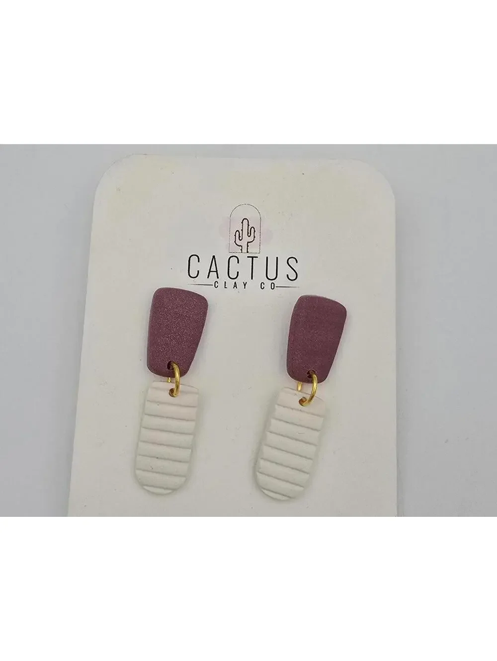 NWT Maroon and White Cactus Clay Co. Earrings 1980's Style Inspired